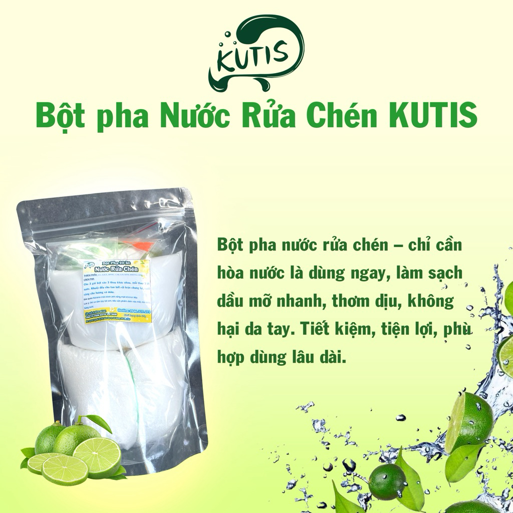[Kutis Vietnam] Bột pha 10 lít nước rửa chén loại thường và loại chuẩn cty tự pha tại nhà tiết kiệm 