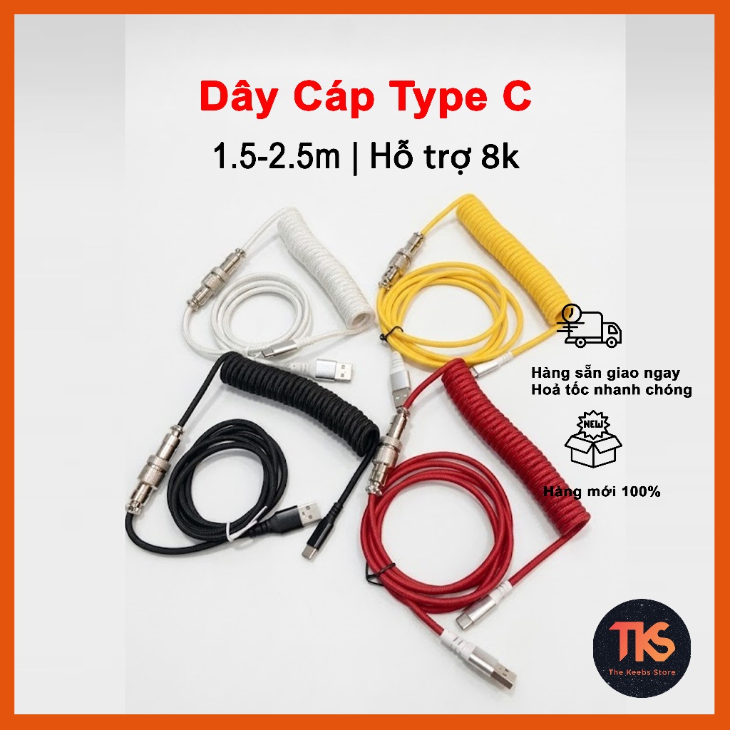 [HỎA TỐC GIAO NGAY] Dây Cáp Xoắn Bàn Phím Cơ USB Type-C