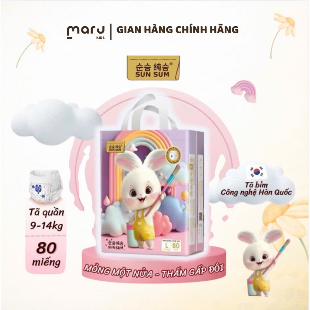 Bỉm Sunsum thỏ siêu nhiều miếng, mềm mại, tiết kiệm cho mẹ, an toàn cho bé