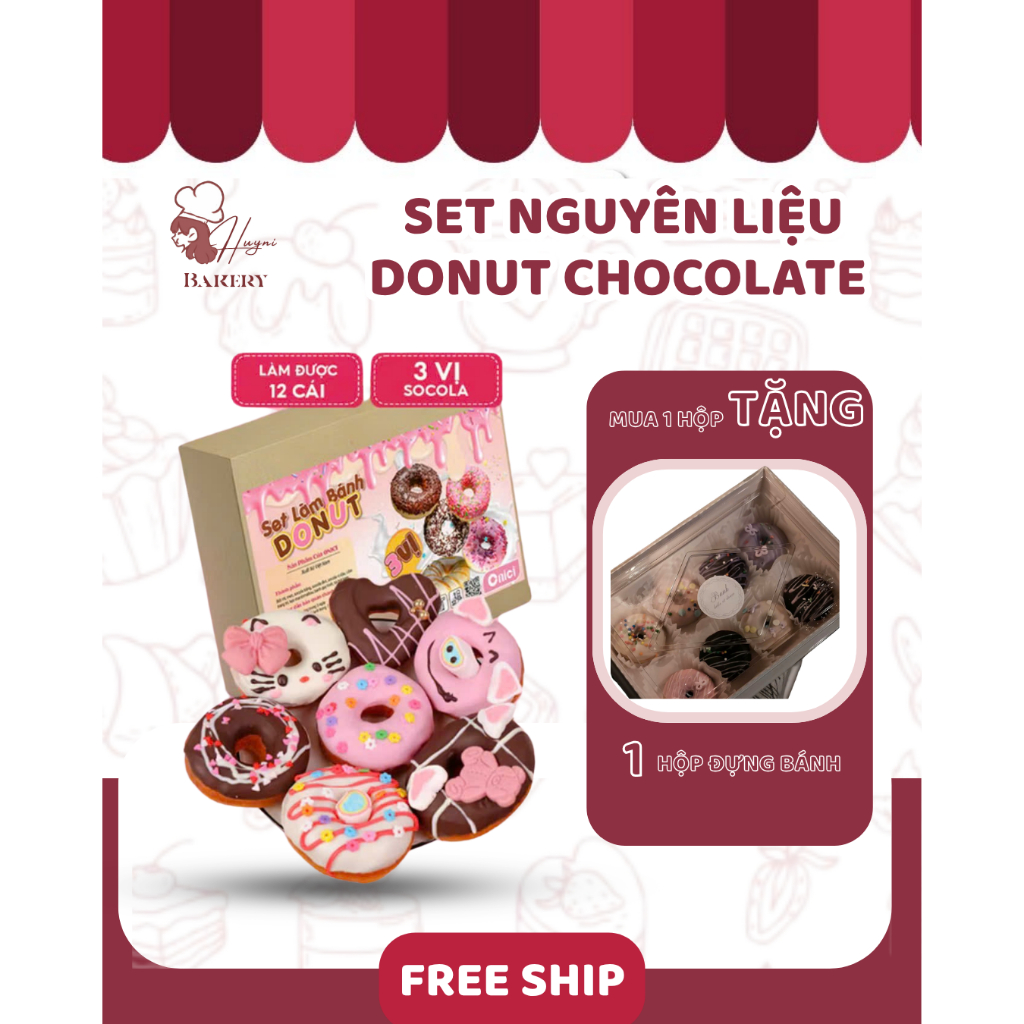 Huyni Baking Kit | Donut chocolate – set nguyên liệu làm bánh tại nhà