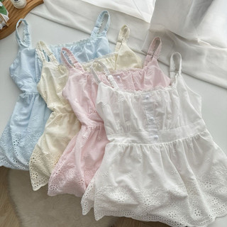 Áo babydoll hai dây ren hở vai thanh lịch mùa hè, khoét nhẹ, kiểu dáng cổ tích mới