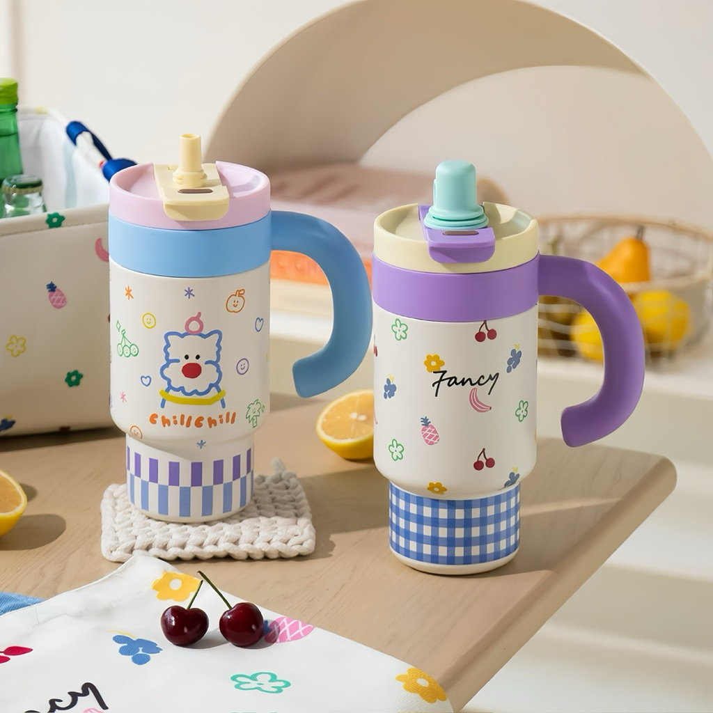 Ly giữ nhiệt hoạ tiết dễ thương 800ml cao cấp