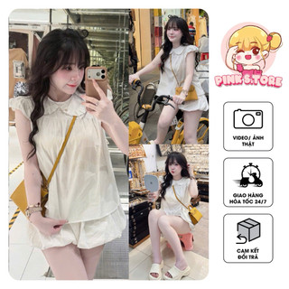 SET THÔ ÁO CỔ SEN TAY NGẮN BỒNG PHỐI QUẦN BÍ by PINKS.tore