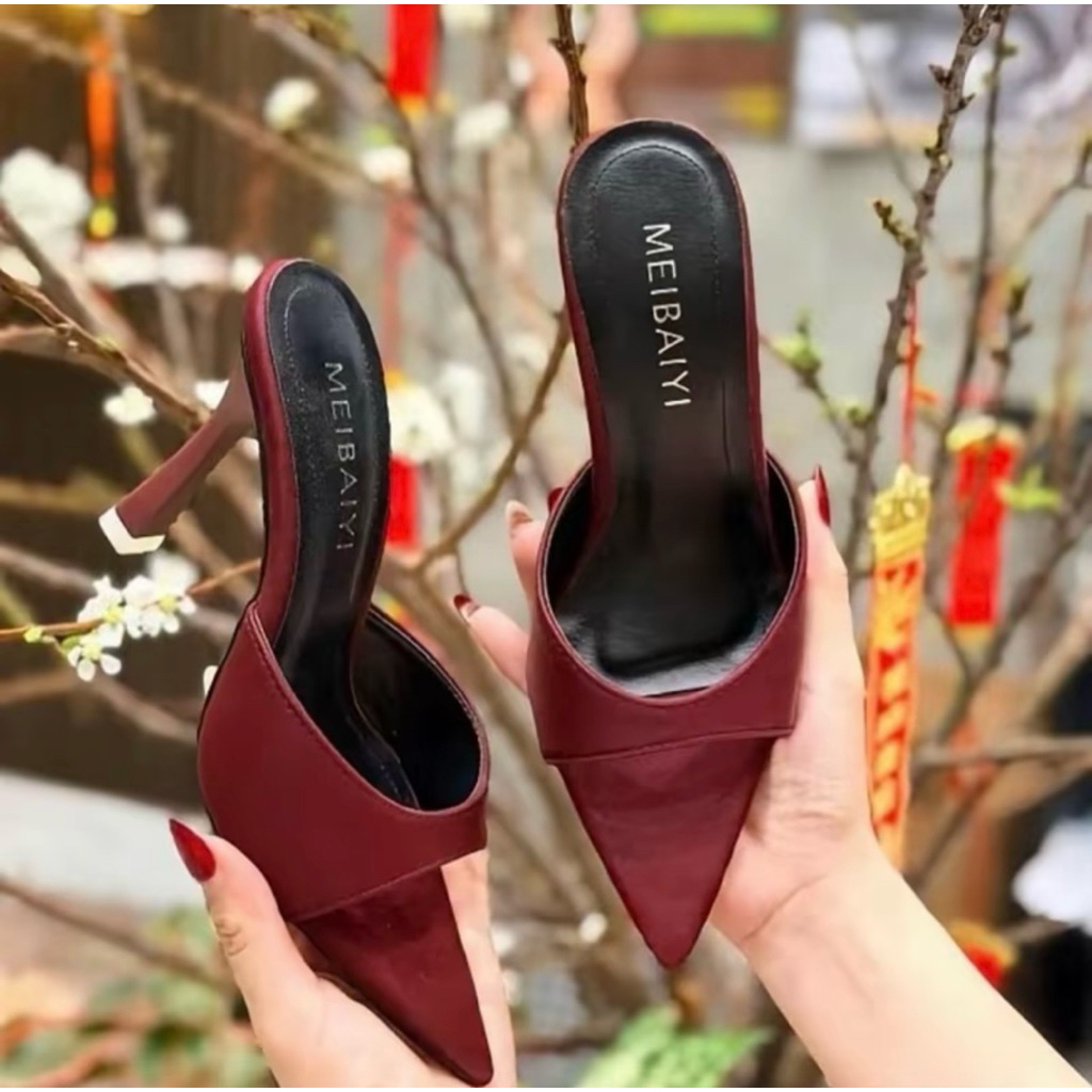 giày cao gót MŨI NHỌN BẢNG LỤA êm chân gót cao 7F dize 35-40 giày sandanl Hnstore