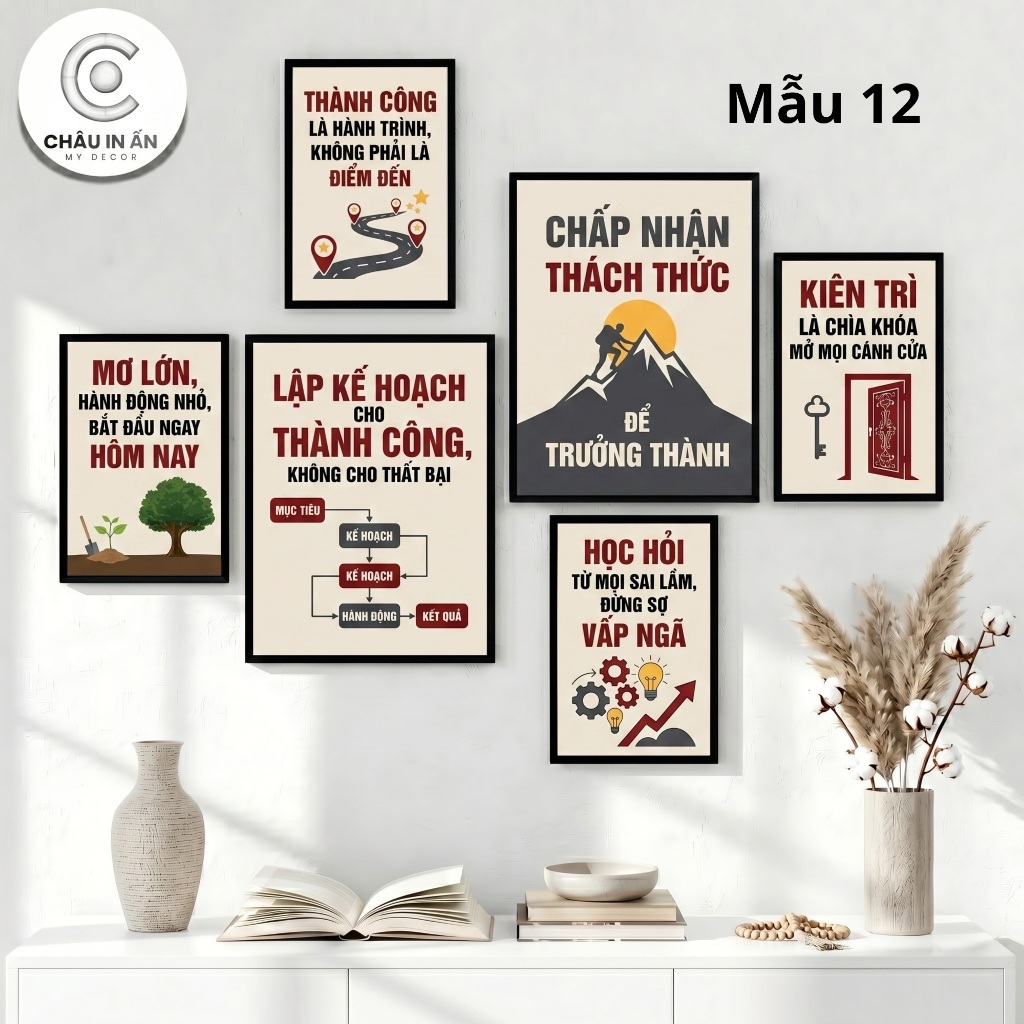 Set 6 Tranh Dán Tường, Slogan Truyền Động Lực Thành Công, Tranh Decor Dán Tường Trang Trí Văn Phòng,