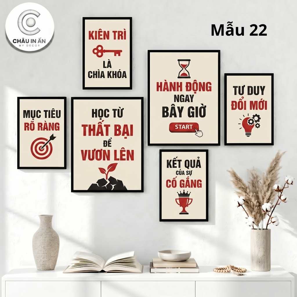 Set 6 Tranh Dán Tường, Slogan Truyền Động Lực Kiên Trì, Tranh Decor Dán Tường Trang Trí Văn Phòng, P