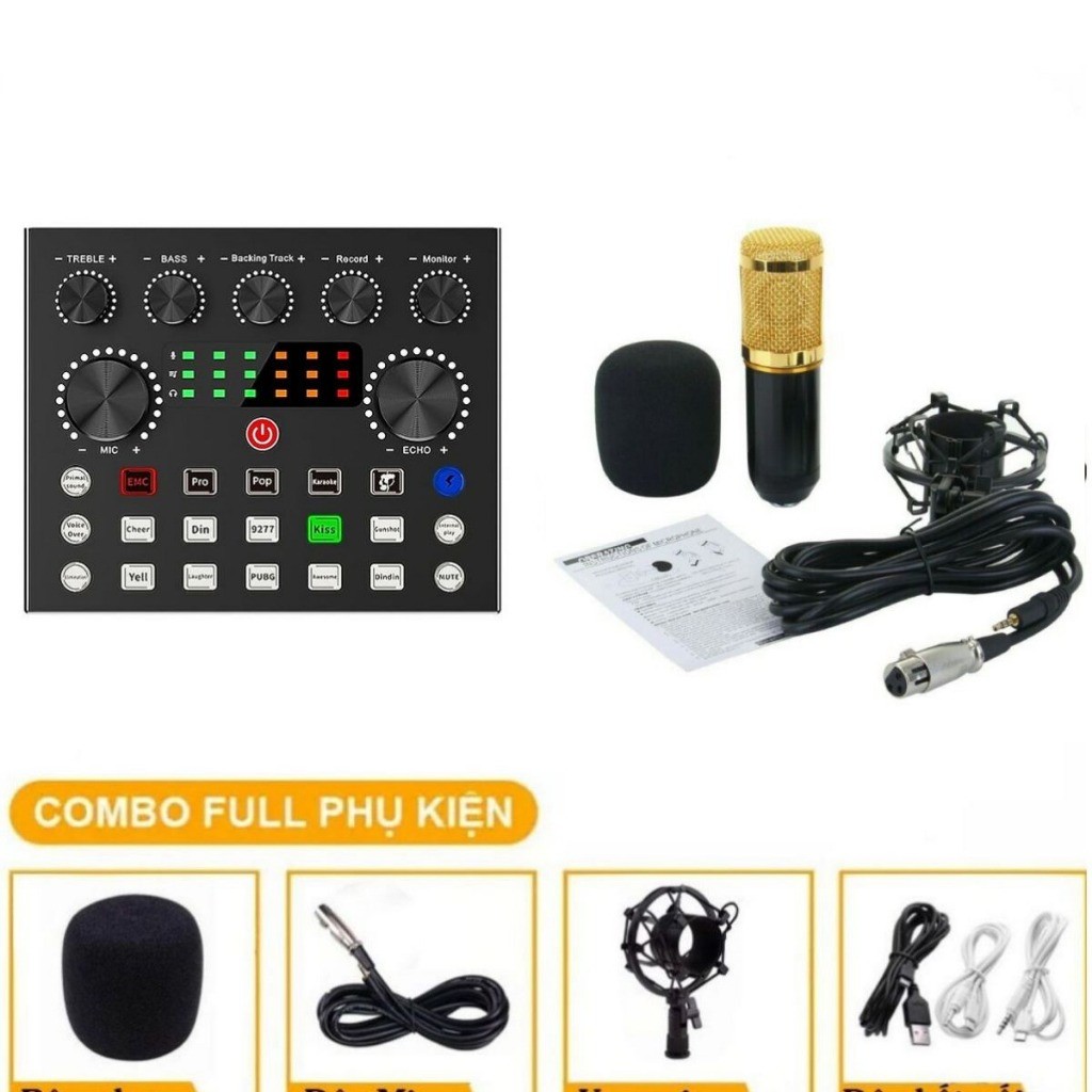 Combo sound card V8, V8s kèm mic BM900 cao cấp