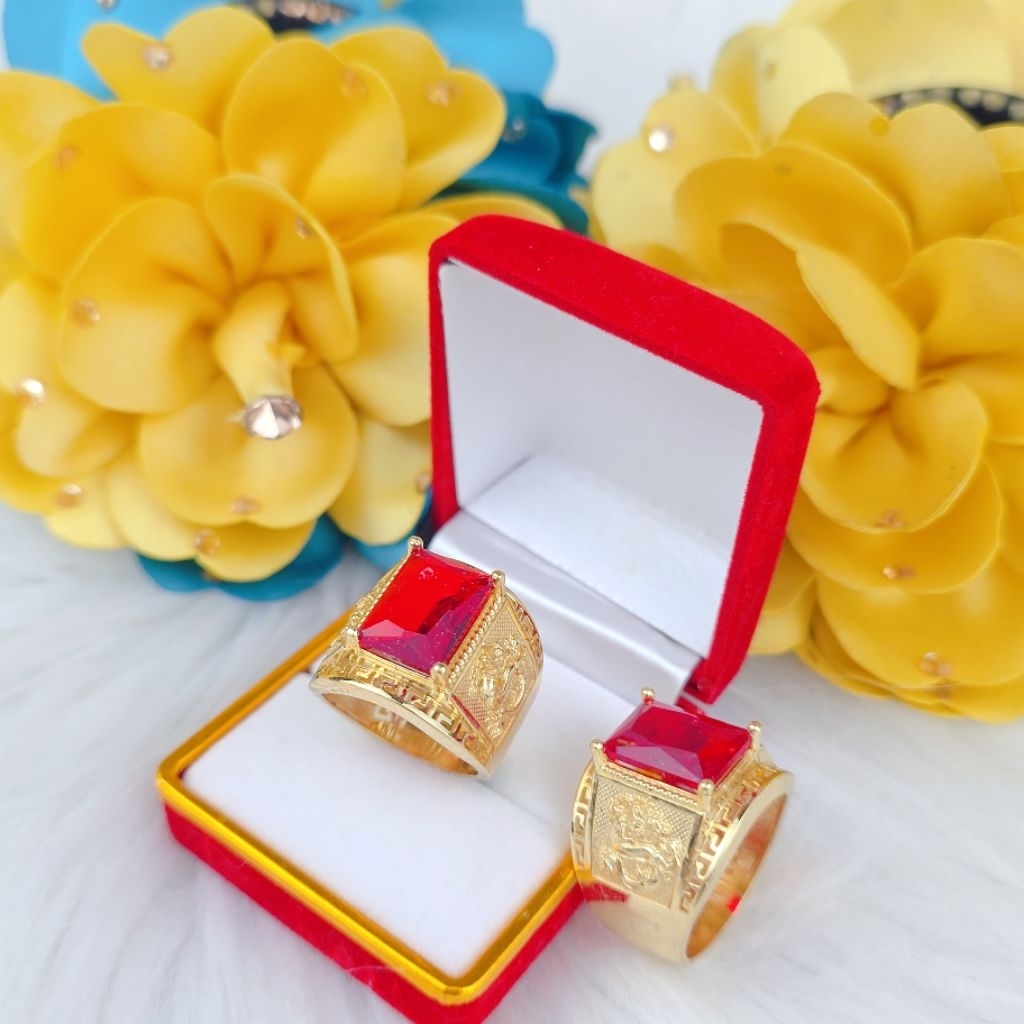 Nhẫn nam đồng đỏ mẫu hột chấu vuông màu vàng 750