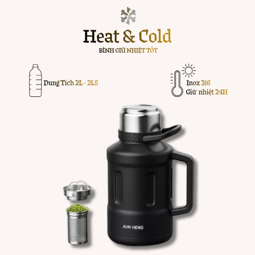 Bình giữ nhiệt Jun Heng cao cấp lõi Inox 316 dung tích 2000ml - 2500ml giữ nhiệt 24 tiếng