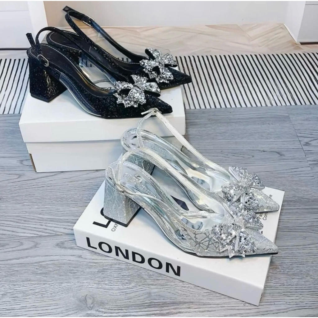 giày cao gót CHẮP NIKA NƠ N2 Gót vuông cao 7F size 35-40 giày nữ Hnstore