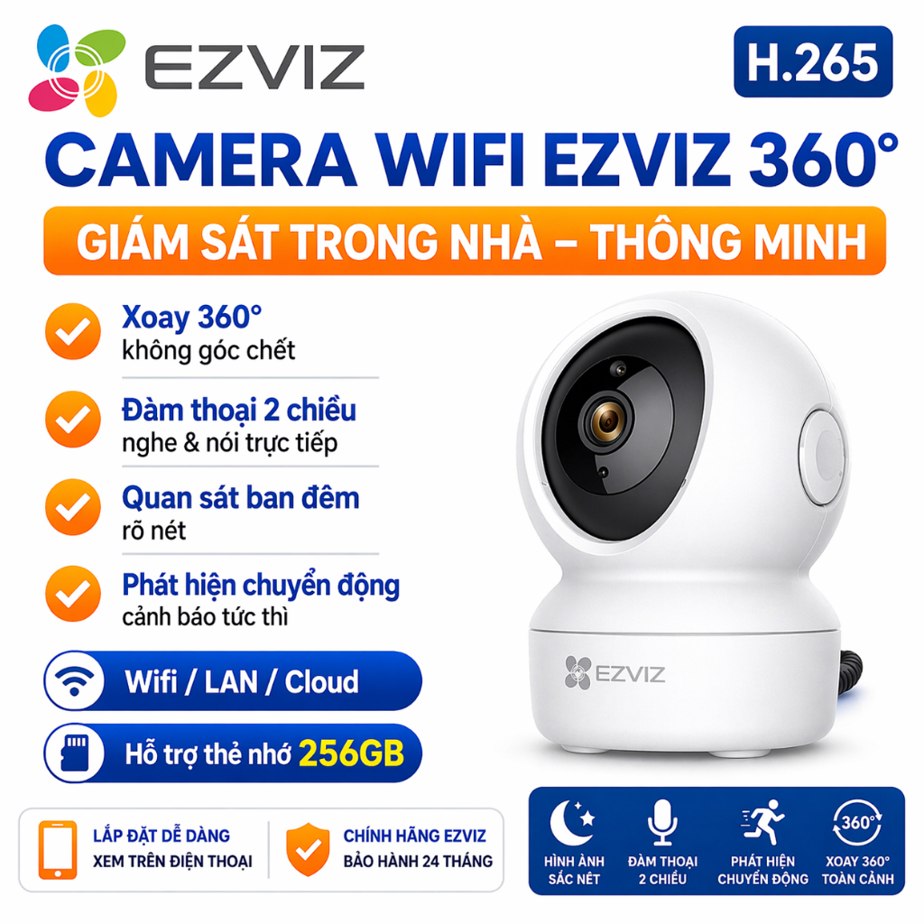 Camera Wifi EZVIZ H6C 3MP 5MP – Camera 360 Độ Trong Nhà – Đàm Thoại 2 Chiều – Phát Hiện Chuyển Động