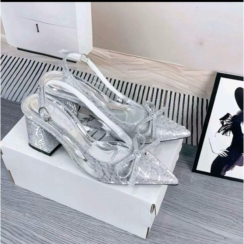 giày cao gót CHẮP NIKA NƠ THẮT gót vuông cao 7F size 35-40 giày nữ Hnstore