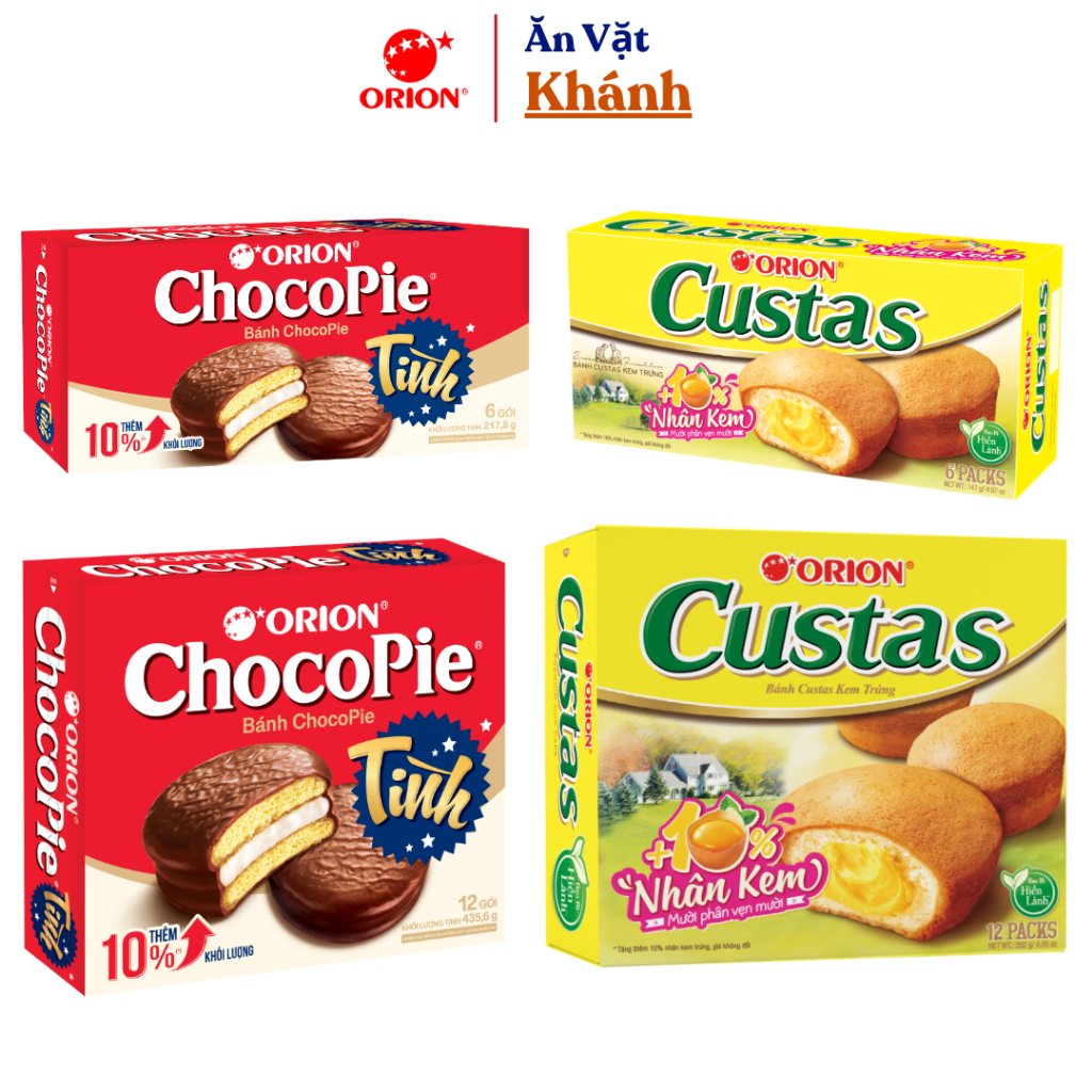 Bánh Chocopie Orion - Bánh Trứng Custas truyền thống hộp 6 bánh - 12 bánh - HÀNG CHÍNH HÃNG