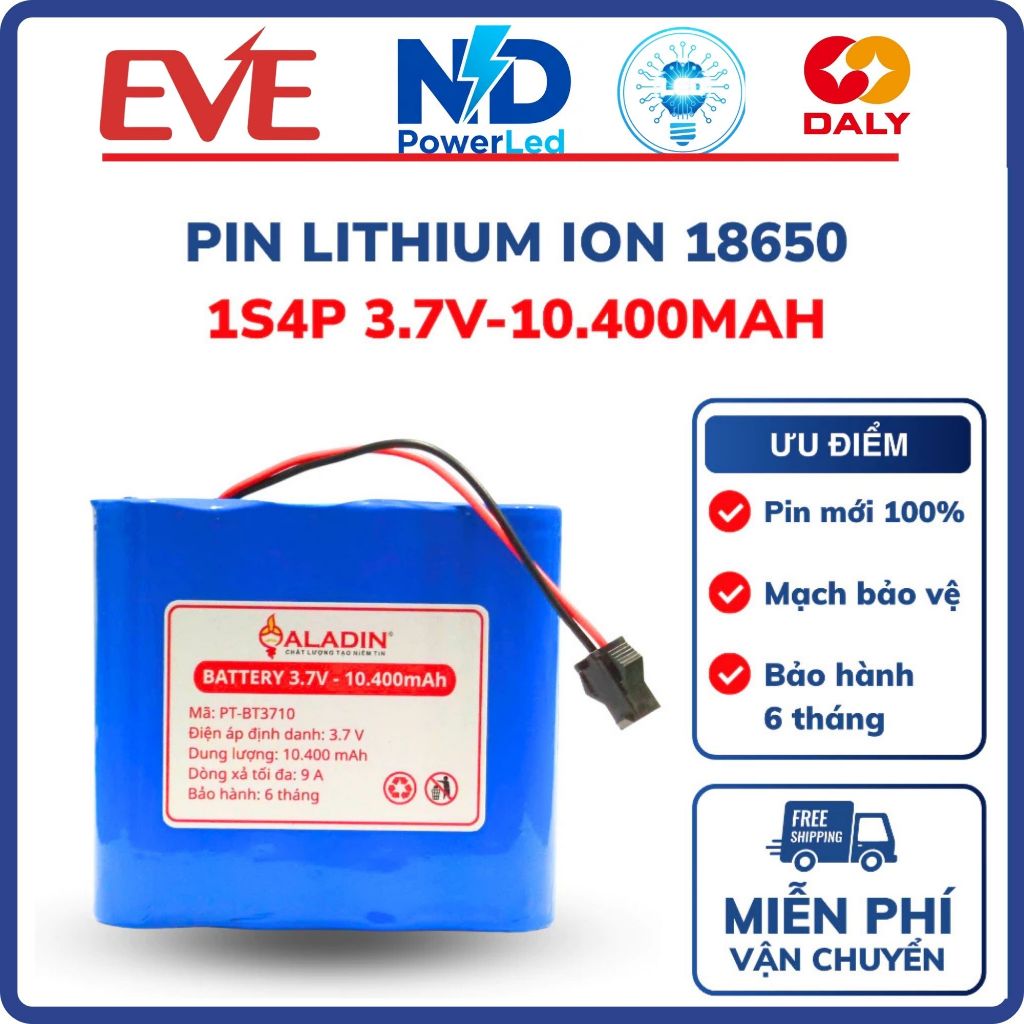 [HÀNG LOẠI A] Pin lithium-ion 18650 1S4P 3.7V-10.400mAh dòng xả 9A dùng cho robot hút bụi, quạt tích