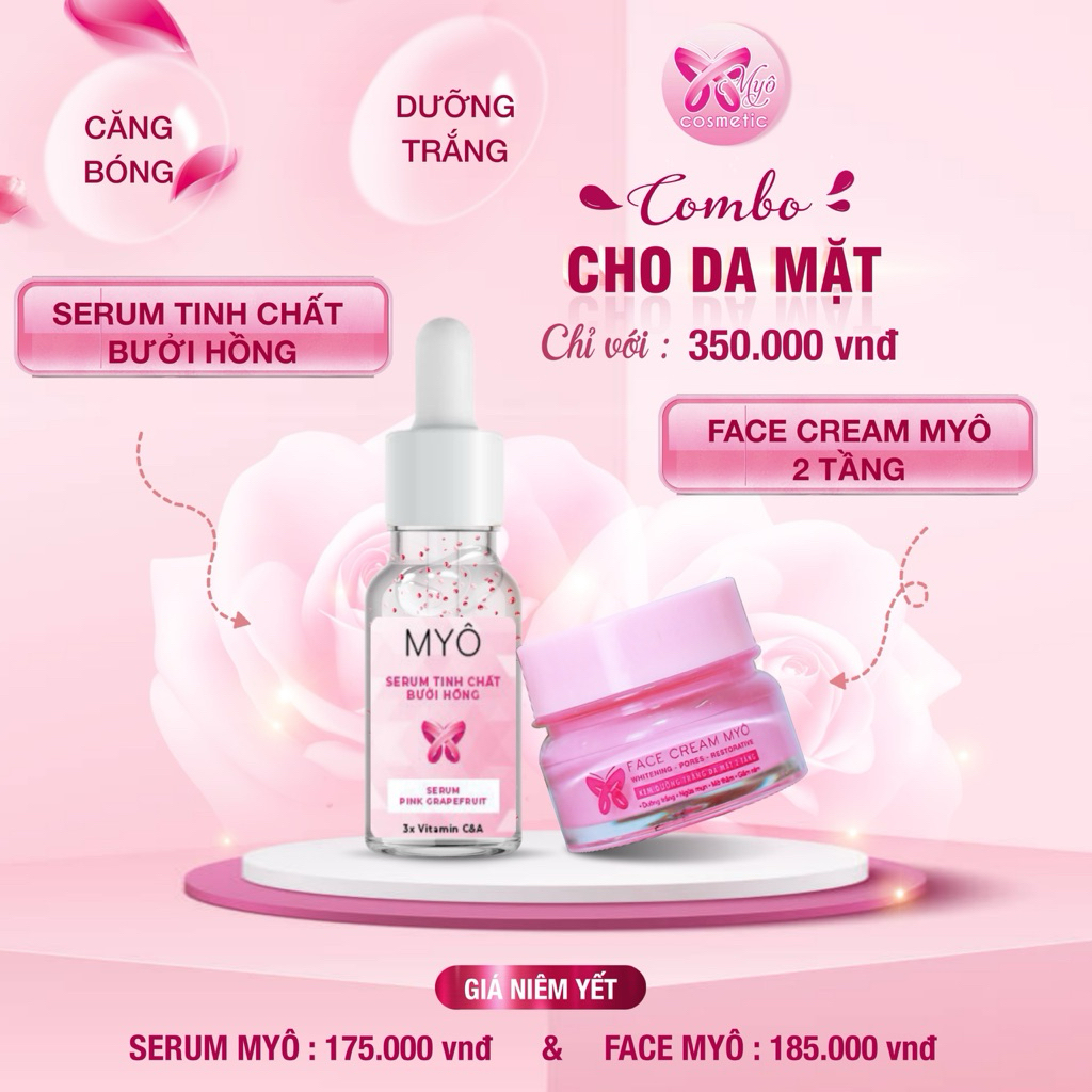 [COMBO FACE] KEM FACE 2 TẦNG + CHAI SERUM TINH CHẤT BƯỞI HỒNG DƯỠNG DA MẶT MYÔ. Hỗ trợ dưỡng trắng, 