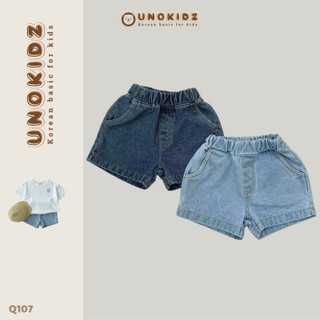 Quần short jean bé trai/gái UNOKIDZ, quần đùi bò lưng thun form rộng mềm mát style Hàn cho bé | Q107