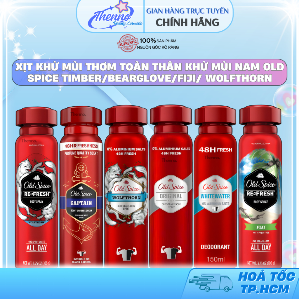 Xịt Khử Mùi Thơm Toàn Thân Khử Mùi Nam Old Spice Timber/Bearglove/Fiji/ Wolfthorn 106gr Mỹ