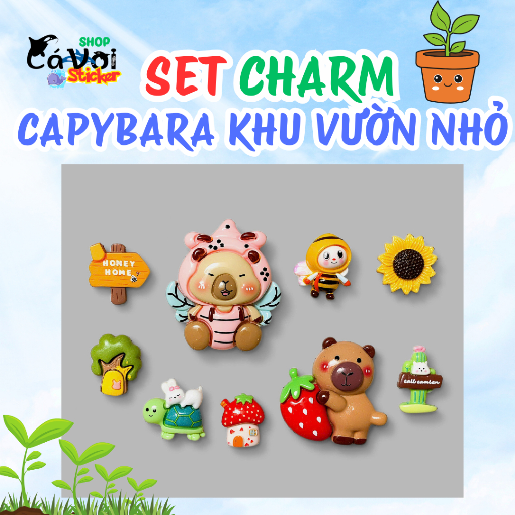 Set Charm Capybara Khu Vườn Nhỏ Charm Crocs Capybara Dễ Thương Charm Gắn Dép Crocs Cute Phụ Kiện Cro