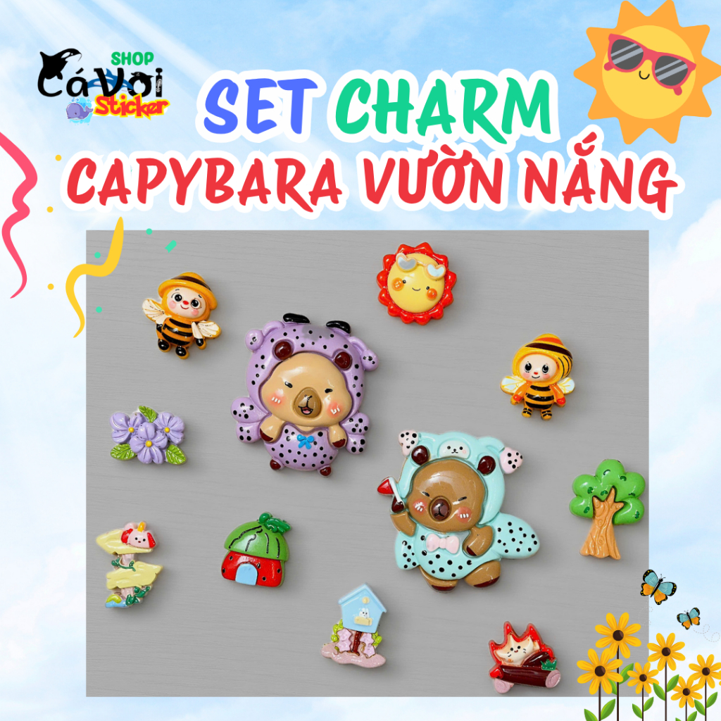 Set Charm Capybara Vườn Nắng Ong Vàng Charm Crocs Capybara Dễ Thương Charm Gắn Dép Crocs Cute Phụ Ki