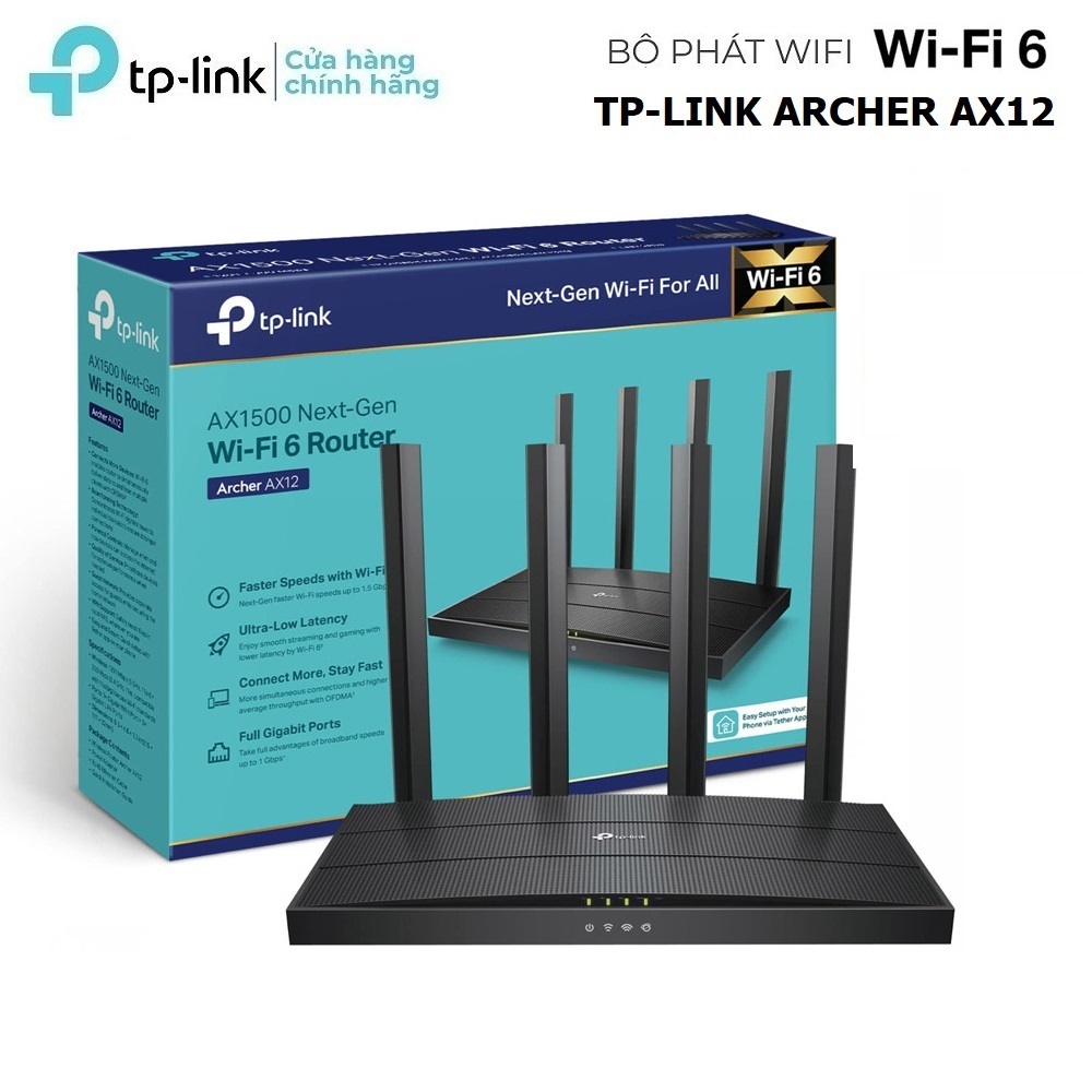 Bộ Phát WiFi 6 TPLink Archer AX12 Gigabit Băng Tần Kép AX1500
