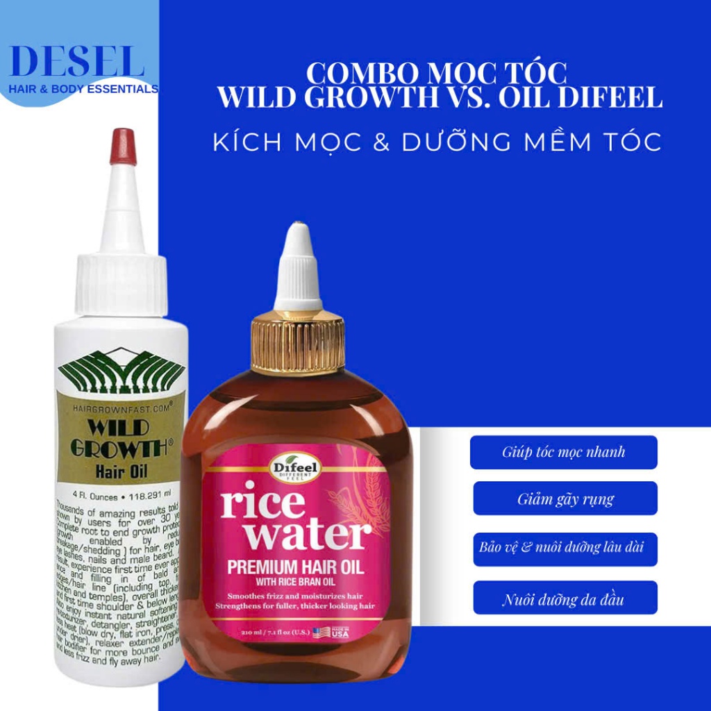 [DESEL] Combo Dầu Dưỡng Tóc Difeel + Wild Growth – Hỗ Trợ Mọc Tóc, Giảm Rụng, Phục Hồi Tóc Hư Tổn