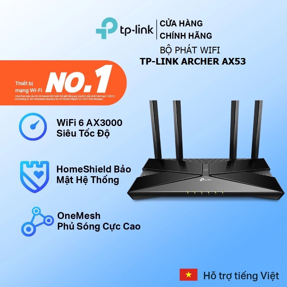 Bộ Phát Wifi 6 TPLink Archer AX53 Chuẩn Wifi 6 Gigabit băng tần kép AX3000 Cấp độ bảo mật mạng WPA3,