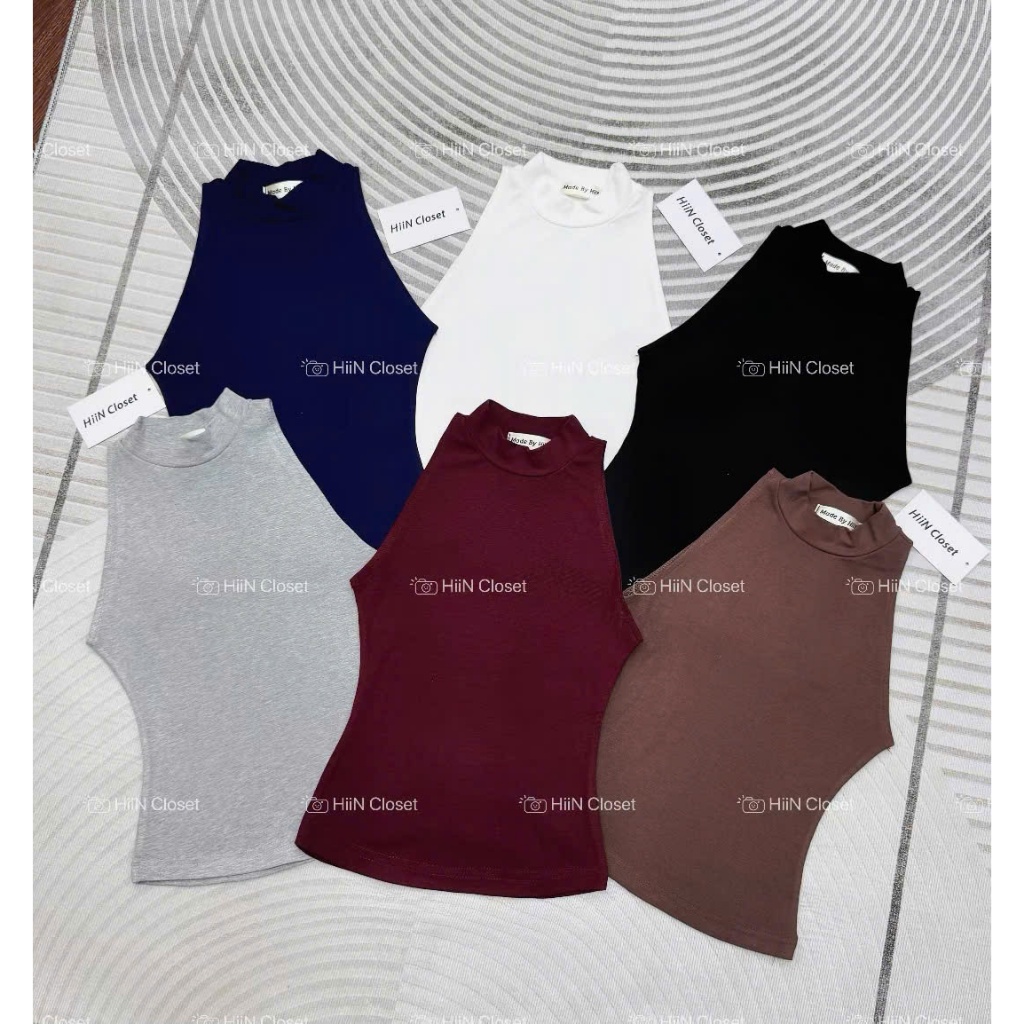 Áo ba lỗ trơn cổ cao 3cm chất liệu zip co giãn mềm mịn - fom ôm body cực tôn dáng HiiNCloset -161 | BigBuy360 - bigbuy360.vn
