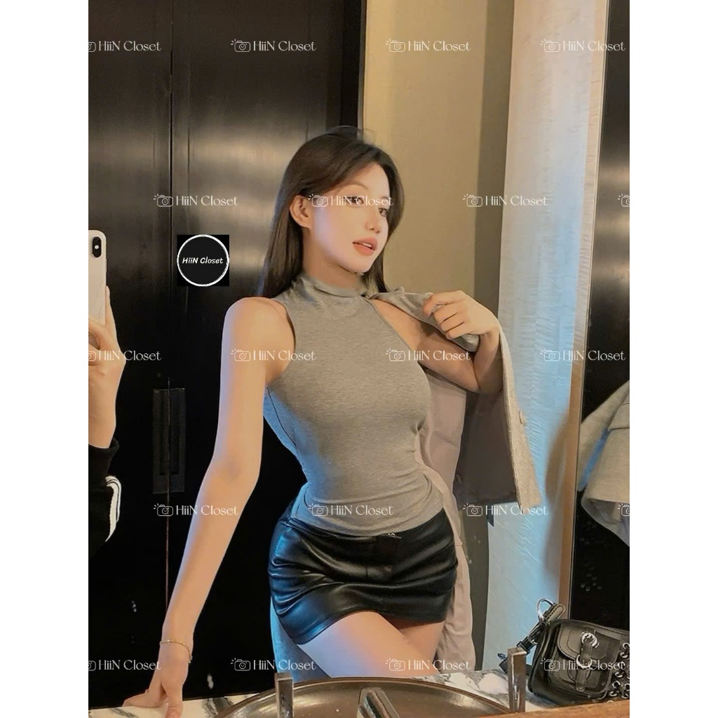 Áo ba lỗ trơn cổ cao 3cm chất liệu zip co giãn mềm mịn - fom ôm body cực tôn dáng HiiNCloset -161 | BigBuy360 - bigbuy360.vn