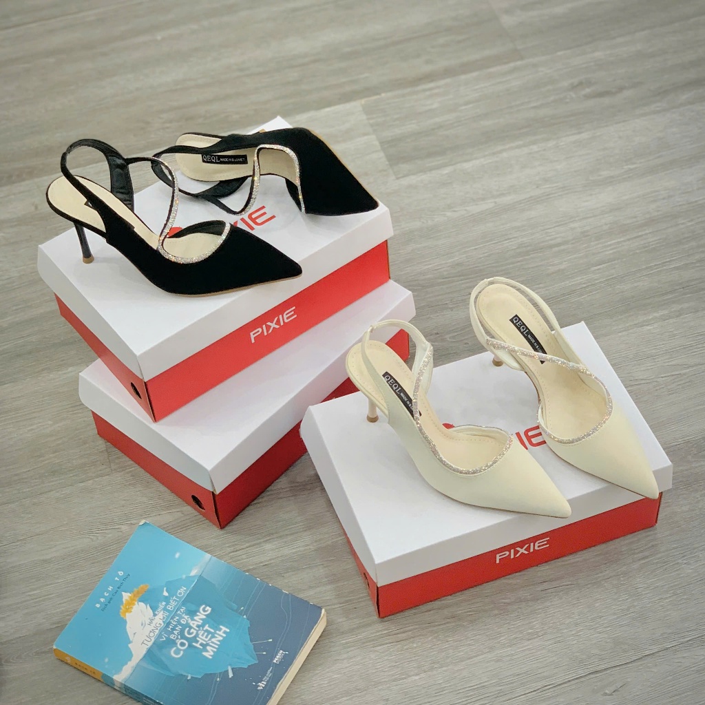 Giày Slingback Nữ 7cm Viền Dây Đính Đá Êm Chân Đi Tiệc C236