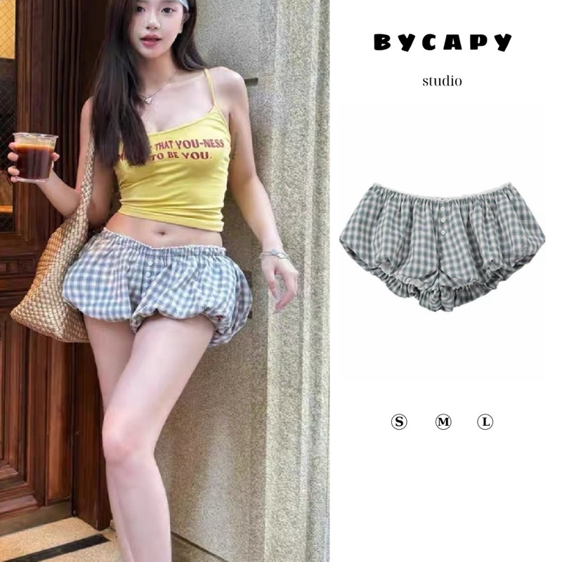 [BST Biển] Quần Bí Phồng Kẻ Caro Cạp Trễ Phối Ren Lưng Chun Co Dãn Thoải Mái, Quần Siêu Ngắn Cho Mùa Hè Đi Biển | BigBuy360 - bigbuy360.vn