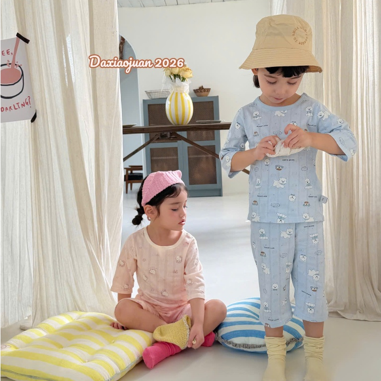Bộ quần áo lửng HEY HONEY cho bé, bộ ngủ mặc nhà chuẩn HEY HONEY Quảng Châu chất thun cotton size 2-