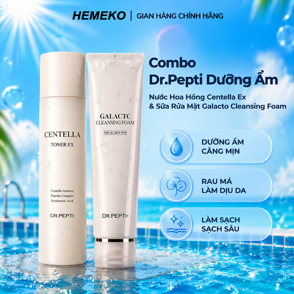 [Combo] Nước Hoa Hồng Dr.Pepti Centella Toner Ex Và Sữa Rửa Mặt Dr.Pepti Galacto Cleansing Foam