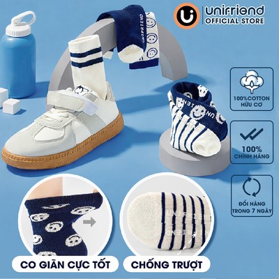 Set 5 đôi tất trẻ em vải cotton spandex mềm mại co giãn tốt và chống trượt Unifriend Hàn Quốc U700A, Size 3-14 tuổi