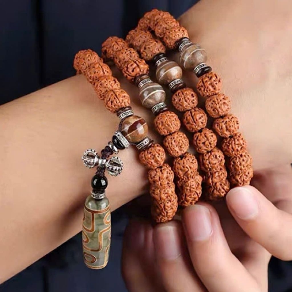 VÒNG CHUỖI 108 HẠT BỒ ĐỀ KIM CANG TỰ NHIÊN 10mm PHỐI DZI 9 MẮT TẶNG HỘP ĐỰNG
