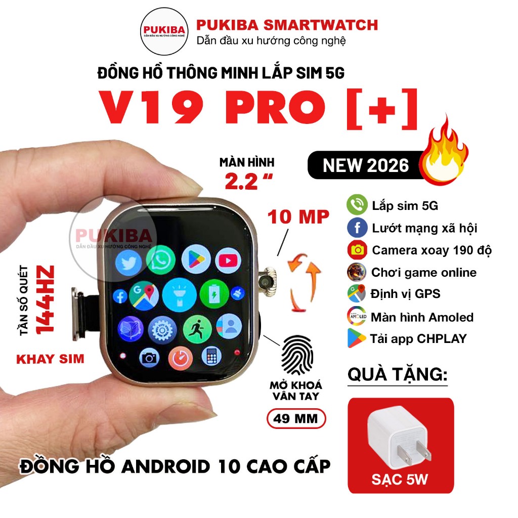 Đồng Hồ Thông Minh V19 Pro+ Lắp Sim 5G, Wifi, BT 5.0, Chơi Game, Lướt MXH, Camera 10MP, Android 10, 