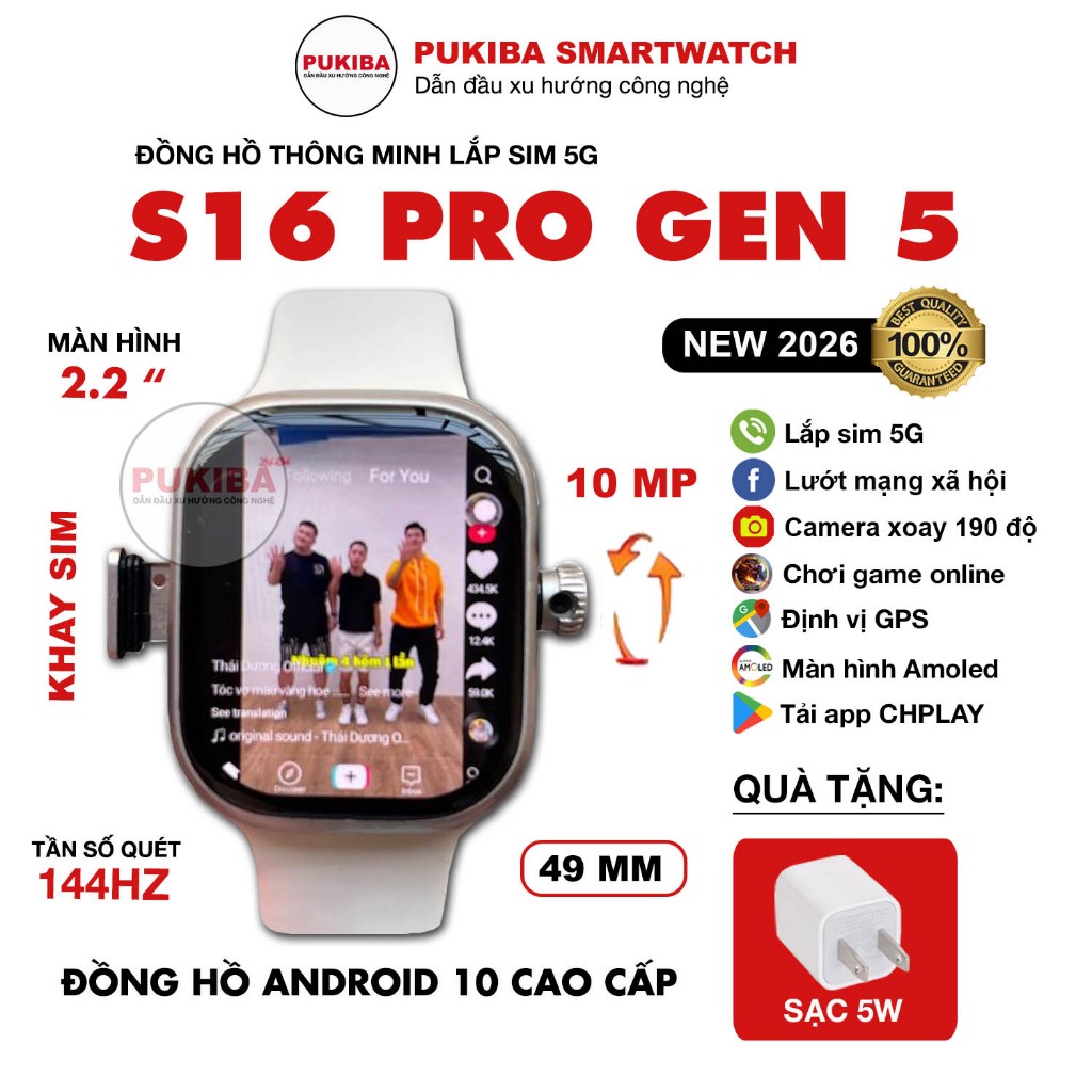 Đồng Hồ Thông Minh S16 Pro Gen 5 Lắp Sim 5G, Wifi, BT 5.0, Nghe Nhạc, Xem Phim, Lướt MXH, Chơi Game,