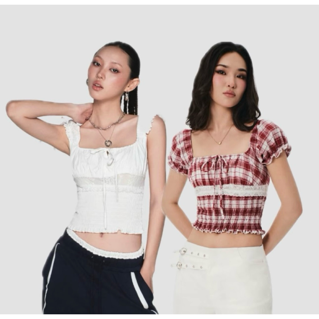 [PASS] Áo kiểu caro đỏ Shebyshj Size S - Mindy Top - Mới 100%