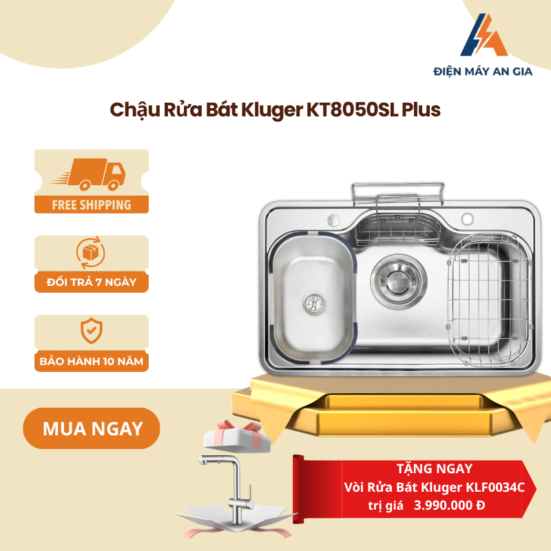 Chậu Rửa Bát 1 Hố Kluger KT8050SL Plus - Bề Mặt SUPER LINEN Chống Trầy Xước - PEB