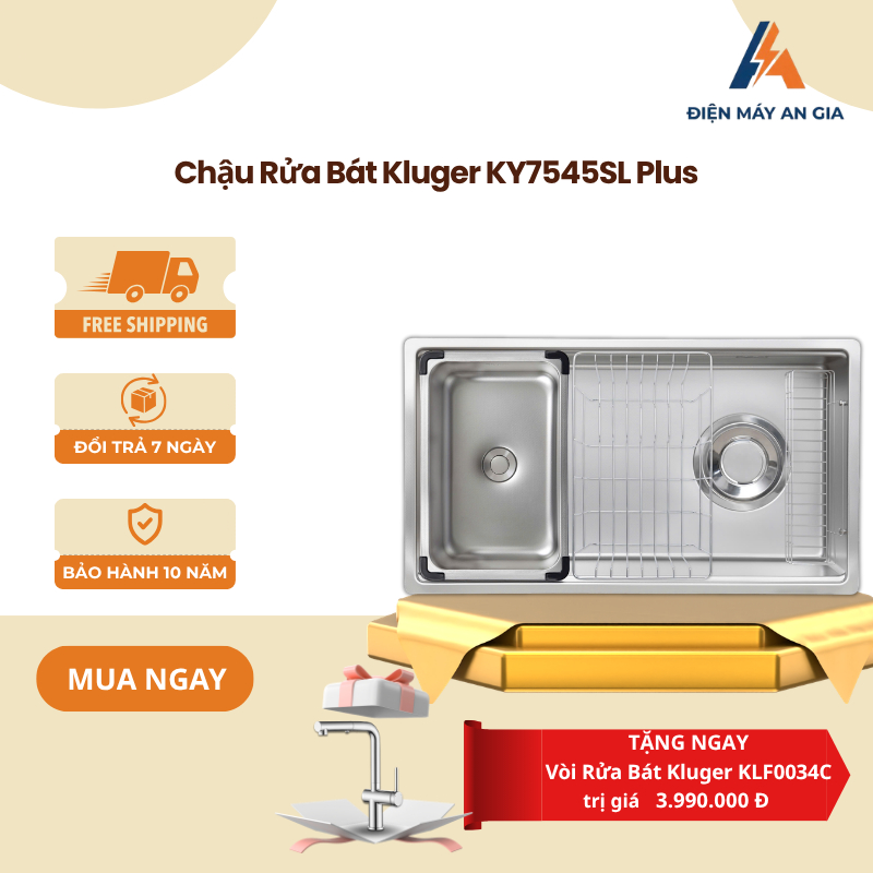Chậu Rửa Bát SUPER LINEN Kluger KY7545SL Basic/ Plus - Công Nghệ Ép Khuôn Liền Khối - PEB