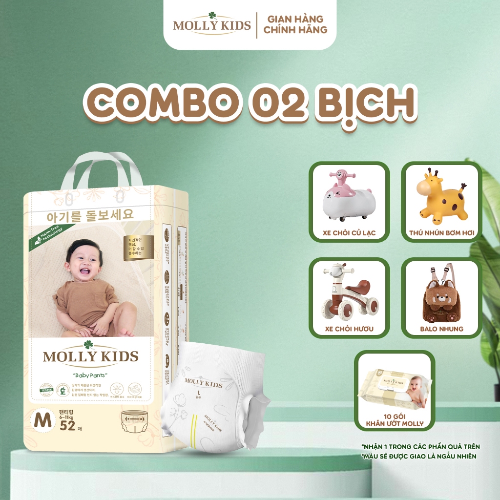[COMBO 2 BỊCH CÓ QUÀ] Tã Bỉm MOLLY KIDS CHÍNH HÃNG, Bỉm Dán/Quần Thấm Hút Tốt, Chống Hăm, Chống Tràn