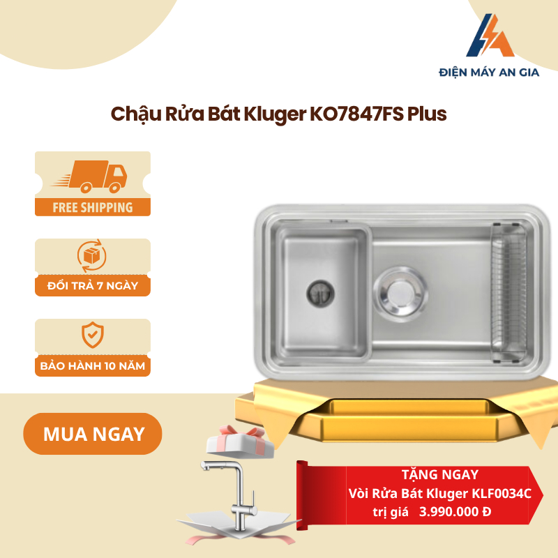 Chậu Rửa Bát Kluger KO7847FS Plus - Dáng Vuông - Bề Mặt Linen Chống Xước -  Inox POSCO 304 - PEB