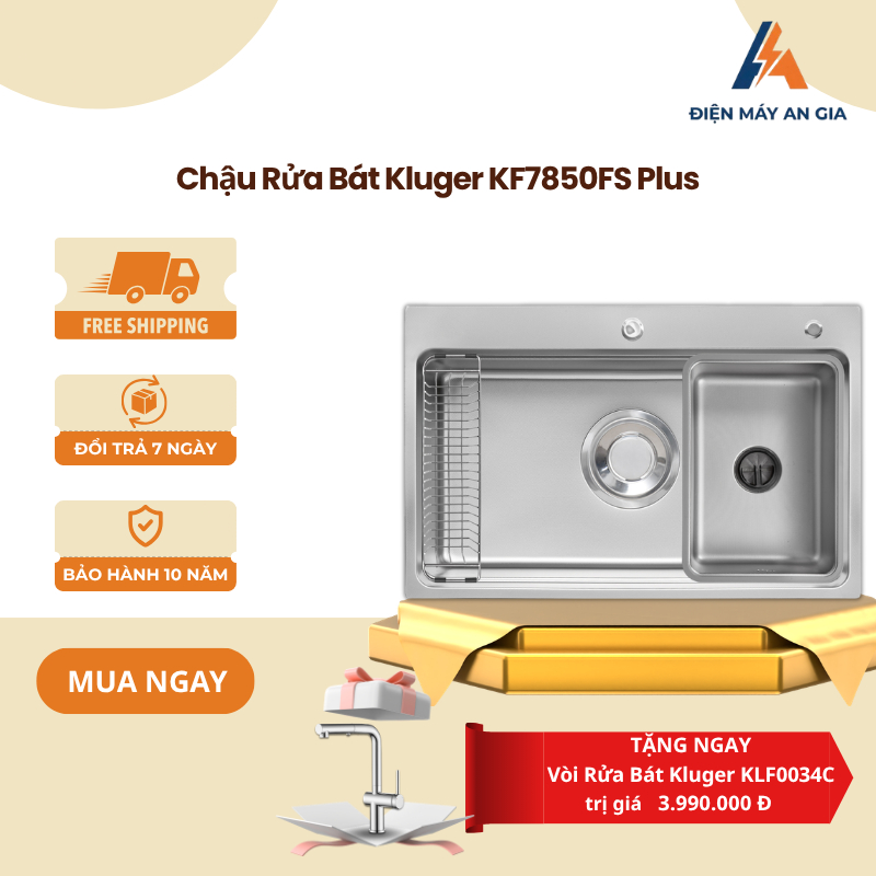 Chậu Rửa Chén Kluger KF7850FS Basic/ Plus - POSCO 304 - Bề mặt Super Linen - Chống trầy xước - PEB