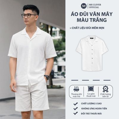 Áo sơ mi nam đũi vân mây màu Trắng MK CLEVER Chất liệu đũi mềm mịn thoáng mát, chống nhăn, form rộng hằng ngày
