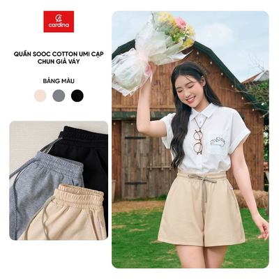 Quần đùi sooc nữ CARDINA chất liệu cotton umi sợi lạnh cạp chun giả chân váy 6QSA10