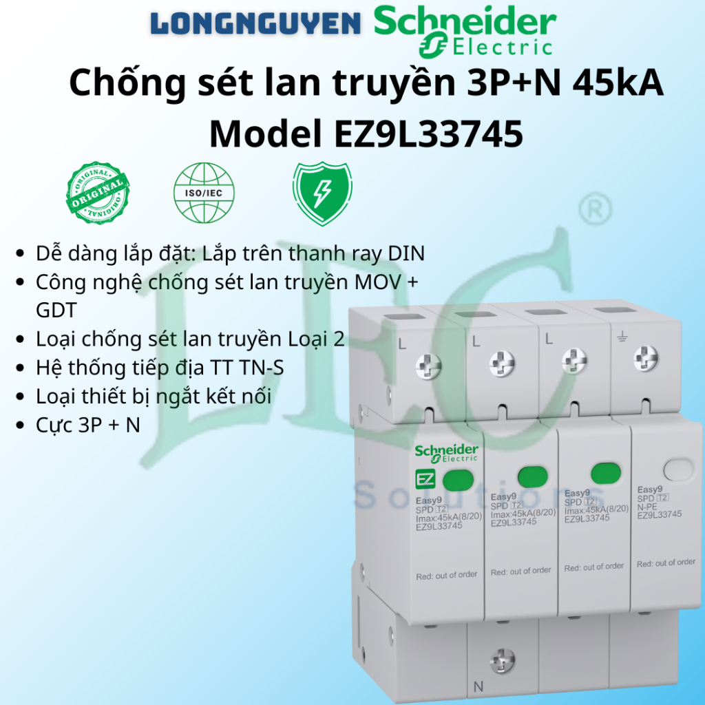 Chống sét lan truyền Schneider 3P+N Imax 45kA EZ9L33745 chính hãng