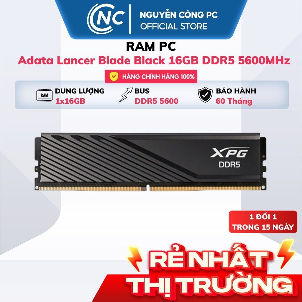RAM PC Adata Lancer Blade Black 16GB DDR5 5600MHz - BH 60 tháng