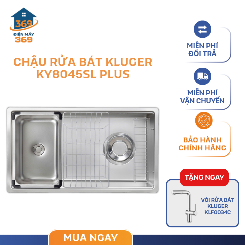 Chậu Rửa Bát Kluger KY8045SL Basic/Plus - 1 Hố Rộng - Độ Dày Chậu 1mm - Ép Khuôn Liền Khối - SMC