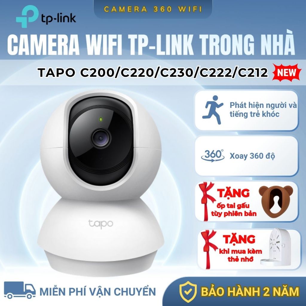 Camera Wifi Trong Nhà Tapo C200/C220/C230/C222/C212/C211/TC71/C232, Phát Hiện Tiếng Trẻ Khóc, Theo D