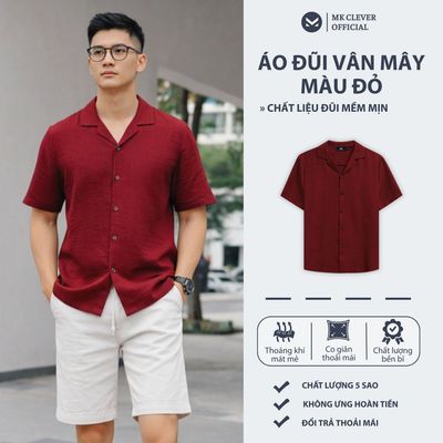 Áo sơ mi nam đũi vân mây màu Đỏ MK CLEVER Chất liệu đũi mềm mịn thoáng mát, chống nhăn, form rộng hằng ngày
