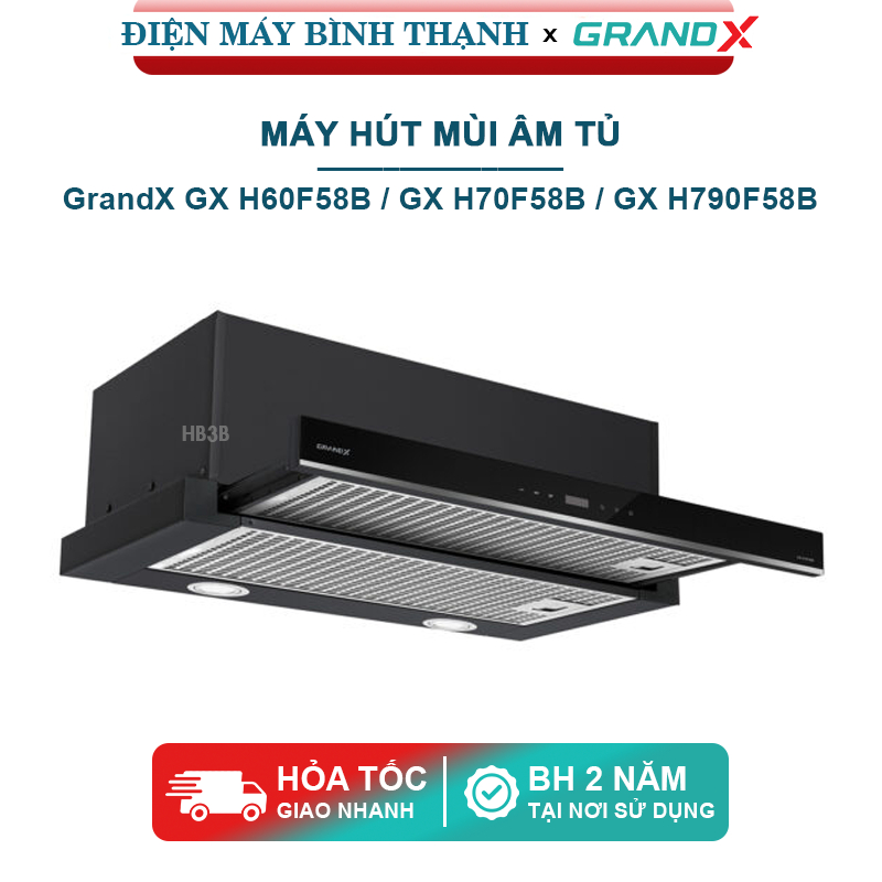 Máy hút mùi GrandX GX H70F58B, GX H90F58B điều khiển cảm ứng (lắp ăm tủ) - Bảo hành 2 năm tận nơi